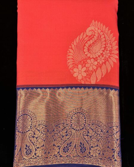 Red with Navy Blue | Semi Kanchipuram Saree