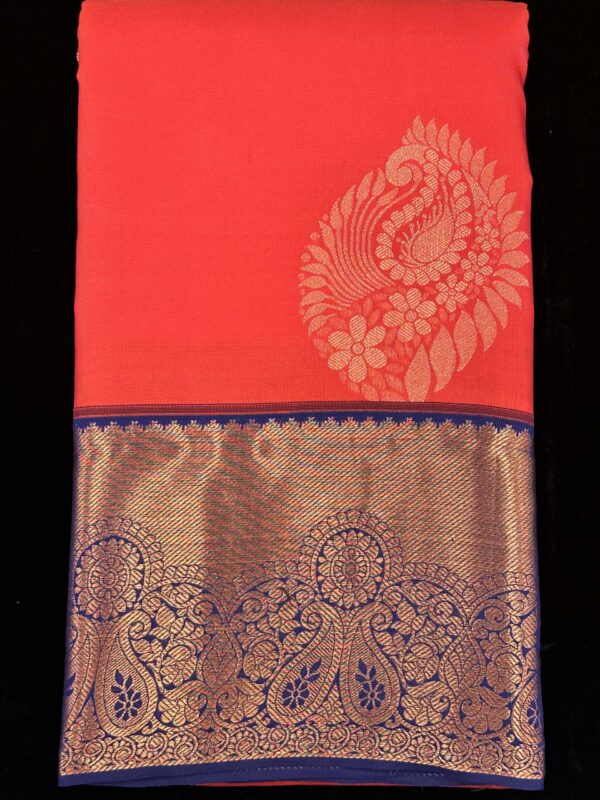 Red with Navy Blue | Semi Kanchipuram Saree