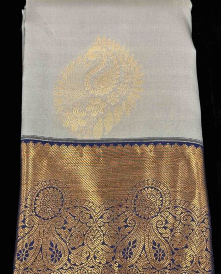 Grey With Navy Blue | Semi Kanchipuram Silk Saree