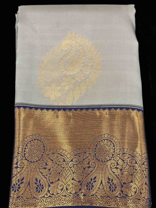 Grey With Navy Blue | Semi Kanchipuram Silk Saree