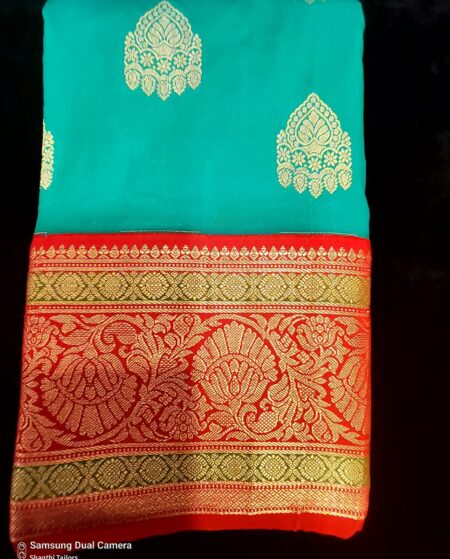 Light Blue with Red | Semi Kanchipuram Saree