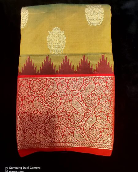 Alge Green with Red | Semi Kanchipuram Saree