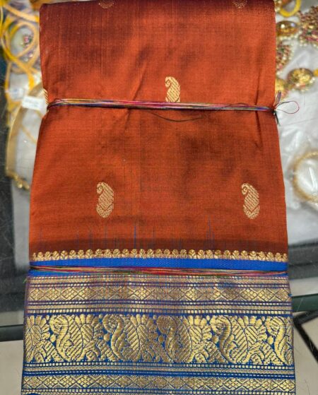 Rust With Ramar Blue  | Dharamvaram Silk Saree