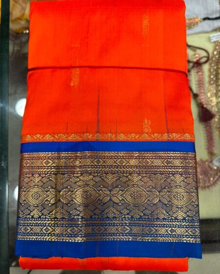 Orange with Royal Blue | Dharamvaram Silk Saree